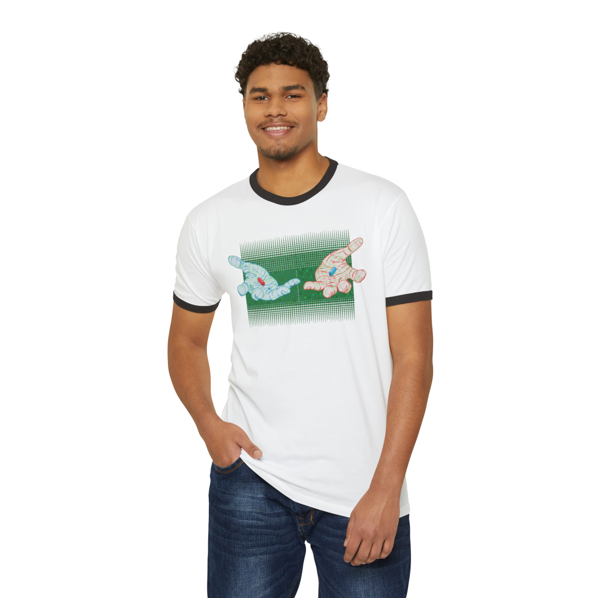 Two Hands (green) - Unisex Cotton Ringer T-Shirt