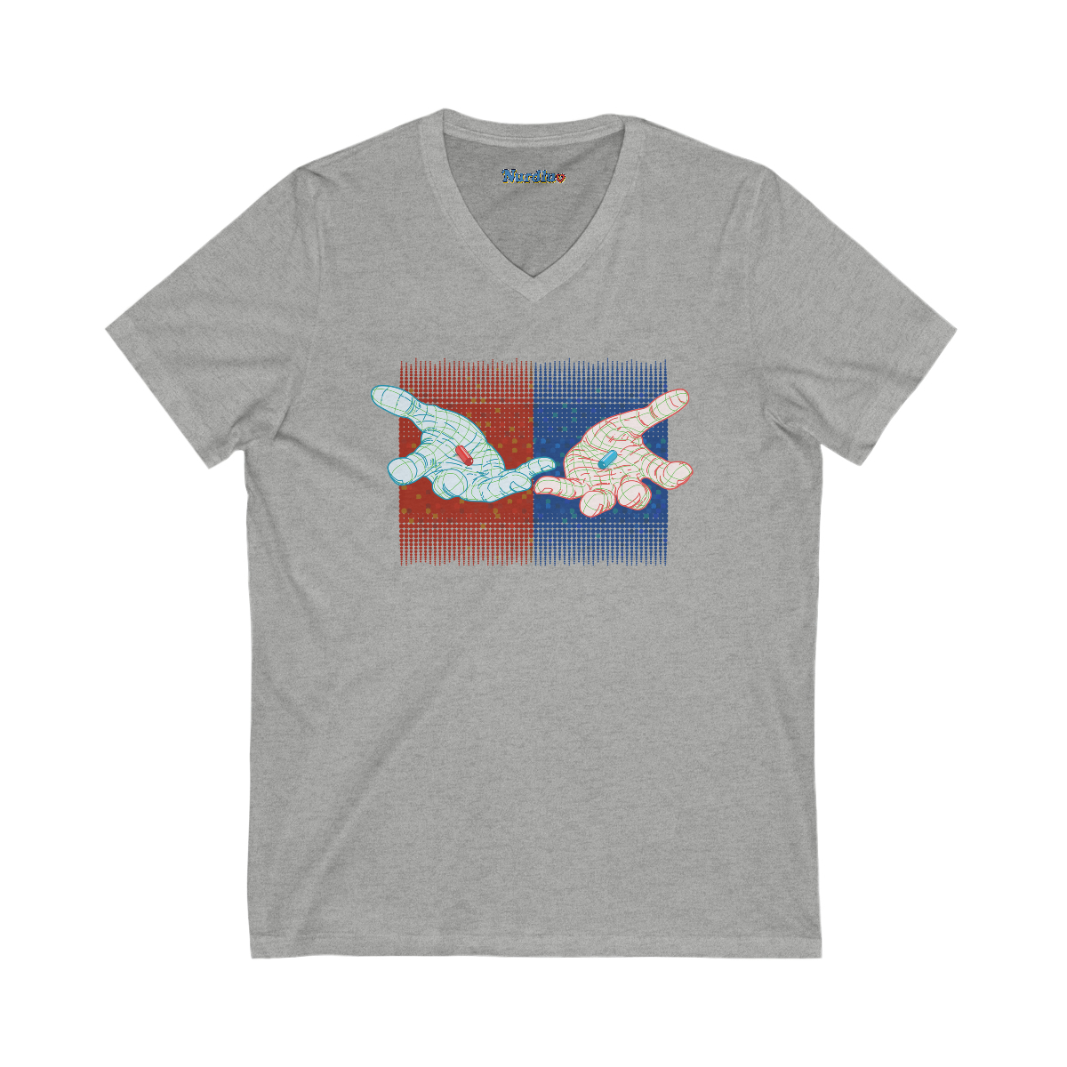 Two Hands (red & blue) - Unisex Jersey Short Sleeve V-Neck Tee